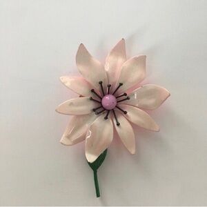 Vintage Pink Metal Flower Pin Brooch